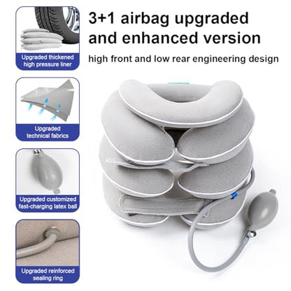 Neck Stretcher with Neck Brace,Cervical Traction Neck Device,Neck Relief Tool,Adjustable Inflatable Cervical Brace,Home Use Neck Decompression New Technology Breathable Fabric Washable&Colorfast - color: White