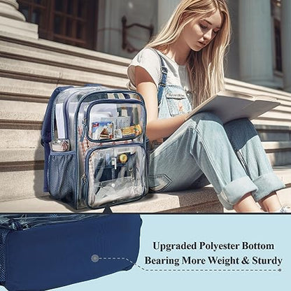PACKISM Clear Backpack for School - 17 inch Large Heavy Duty Bookbag, Reinforced See Through PVC Transparent Backpack - color: Dark Blue, style: Daypack Backpacks