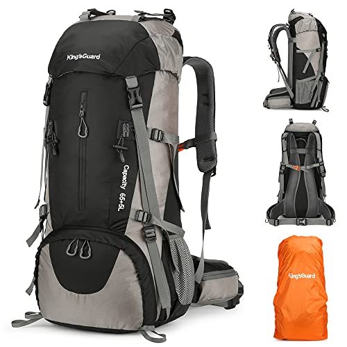 King'sGuard 70L Hiking Backpack with Rain Cover Lightweight Waterproof Travel Camping Backpack Large Backpacking Pack - color: Black