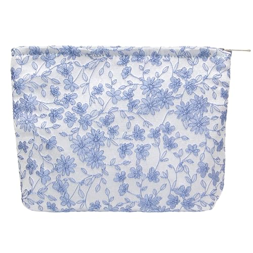 PAZIMIIK Makeup Bag Large Cotton Zipper Pouch for Purse Travel Canvas Make Up Organizer for Women Cosmetic,Brocade Silver - color: Brocade Silver