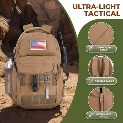 Tactical Hiking Backpack with 180° Open Design, Molle Webbing, Padded Laptop Compartment, Lightweight for Outdoor Adventures (tan) - color: Tan