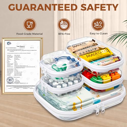 5 Pack Diaper Bag Organizer Pouches, Clear Hard Shell Zipper Cases for Baby Travel Essentials, Waterproof Storage Box for Pacifier Snacks Toys Wipes Clothes, Makeup Bag, Lego Toy Storage, Toiletry Bag - size: 1M+2S+2XS