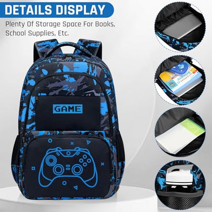 Glow in The Dark Backpack for Boys - Game Boys Backpack for Kids Children Teens Elementary Middle School - 17″ Gamer Bookbag Travel Back Pack for Age 6-18 - color: Game001-backpack Only