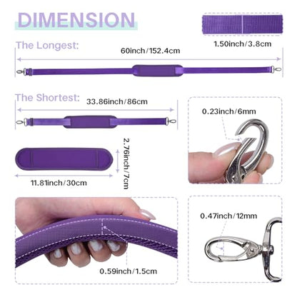 60 Inch Shoulder Strap with Removable Ultra-Thick Pad，Adjustable Buckles and Metal Hooks - color: Purple