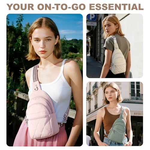 SYTRAH Sling Bag for Women, Anti-Theft RFID Crossbody Bag Nylon Sling Purse for Travel, Puffy Small backpack - color: Beige