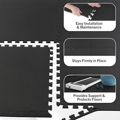 Stalwart EVA Foam Mat Tiles 12-Pack - 48 SQ FT of Interlocking Padding for Garage, Playroom, or Gym Flooring - Exercise Mat or Baby Playmat (Black)