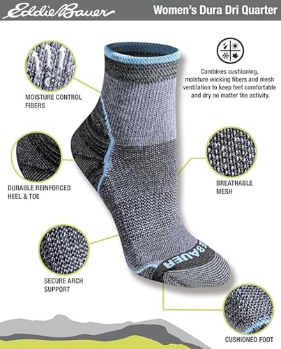 Eddie Bauer Women's Dura Dri Moisture Control 6-pair Quarter Socks - color: Charcoal Assorted Fr (6 Pairs)