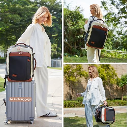 LOVEVOOK 50L Travel Backpack Carry On Airline Approved, Large Backpack with 3 Packing Cubes, TSA Travel Essentials Carry On Bag, Waterproof Weekender Overnight Luggage Daypack, Fits 18 Inch Laptop - color: H-blue-beige-brown, size: XLarge - 18.5 Inch - 50