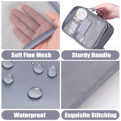 8 Set Packing Cubes for Travel Luggage Packing Bags Reusable Waterproof Suitcase Organizer Cubes Set with Shoe Bag and Toiletry Bag (Grey) - color: Grey