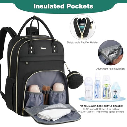 MOMUVO Diaper Backpack for Women Large Capacity with Insulated Pockets Diaper Bags For Baby Girl Boy Waterproof Baby Bags - color: Black-checkered