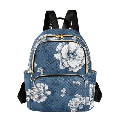 susiyo Navy Floral Backpack for Women Deep Indigo 14L Bag Peony Leaf Ladies Backpacks Travel Casual Daypack - color: Deep Indigo, size: Medium
