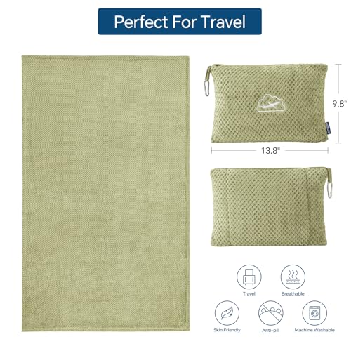 BEDELITE Travel Blanket with Bag, Ultra-Soft Jacquard Fleece Blanket with Luggage Sleeve & Backpack Clip, Airplane Blanket Travel Essentials, Sage Green - color: Sage Green