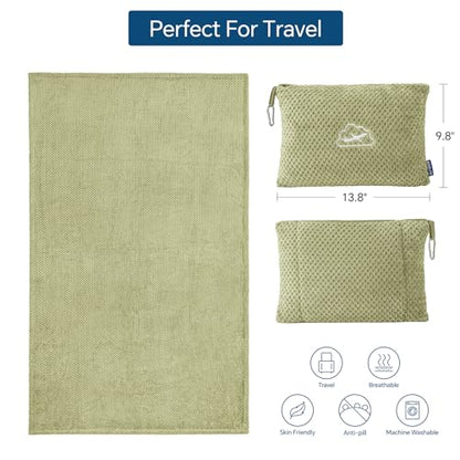 BEDELITE Travel Blanket with Bag, Ultra-Soft Jacquard Fleece Blanket with Luggage Sleeve & Backpack Clip, Airplane Blanket Travel Essentials, Sage Green - color: Sage Green