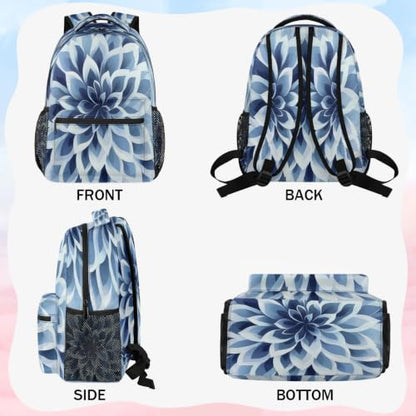 Blue Dahlia Flower Womens Travel Backpack | 15.6 Inch Laptop Backpack, Lightweight Casual Daypack, Water Resistant, Cute Work Backpacks, Large Capacity - color: Multicolor2