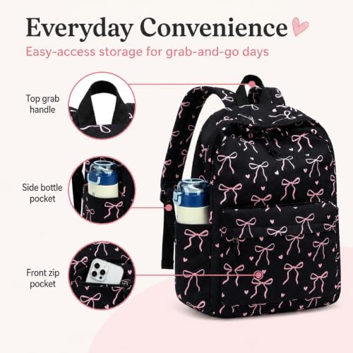 LEDAOU Girls Backpack, Kids School Bookbag, Backpack for Kids and Teens - color: Black Bow Tie
