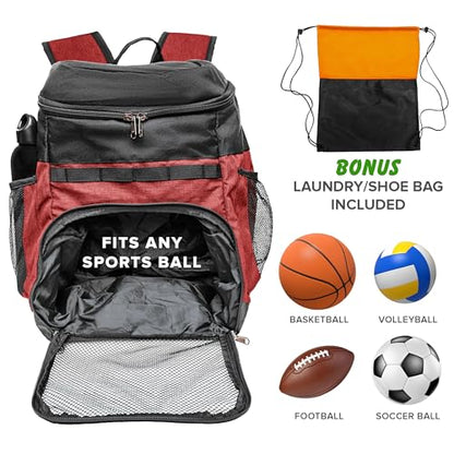 Xelfly Basketball Backpack with Ball Compartment - color: Red