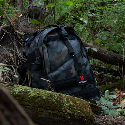 FOX OUTDOOR PRODUCTS Large Transport Pack | 37L Tactical Backpack with Compression Straps, Hydration Pocket & Modular Webbing - color: Midnight Woodland