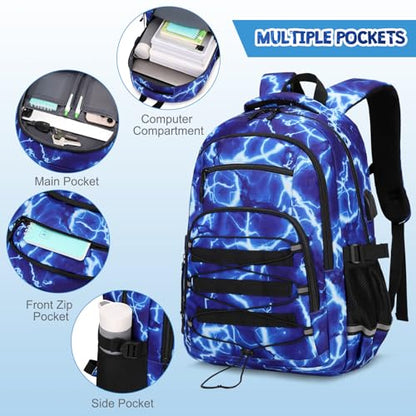 ACESAK Camo Backpack for Boys, Tactical Kids Backpack Boys, School Bags for Boy Children Teens Kids Elementary Middle High School, Military Bookbag and Lunch Bag Pencil Case Set with USB Charging Port - color: Lightning