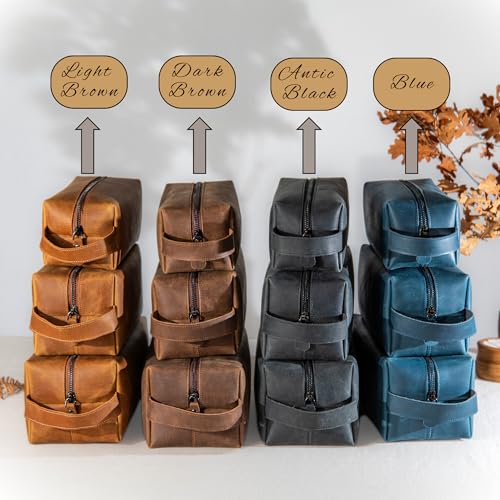 Personalized Handcrafted Leather Toiletry Bag for Men, Custom Shaving, Travel Dopp Kit, Grandpa, Dad, Husband, Father, Him, Boyfriend, Groomsmen, Birthday, Wedding, Graduation, Retirement Gifts - color: Personalized Gifts