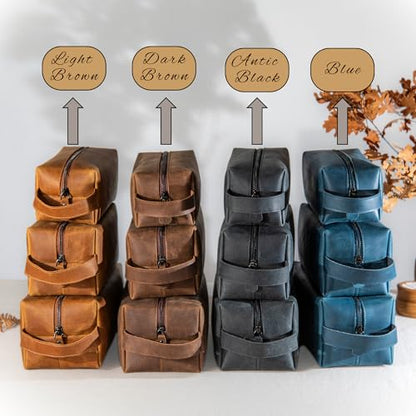 Personalized Handcrafted Leather Toiletry Bag for Men, Custom Shaving, Travel Dopp Kit, Grandpa, Dad, Husband, Father, Him, Boyfriend, Groomsmen, Birthday, Wedding, Graduation, Retirement Gifts - color: Personalized Gifts