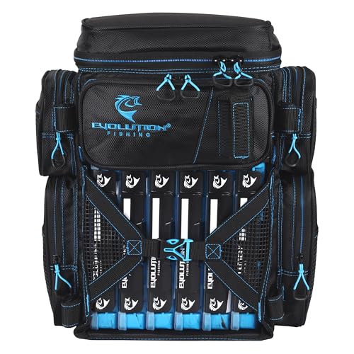 Evolution Fishing Drift Series Tackle Backpack, Outdoor Rucksack w/ 6 Fishing Tackle Trays, Heavy Duty - color: Blue, size: 3600