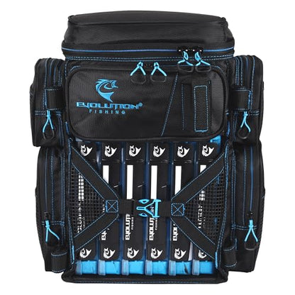 Evolution Fishing Drift Series Tackle Backpack, Outdoor Rucksack w/ 6 Fishing Tackle Trays, Heavy Duty - color: Blue, size: 3600