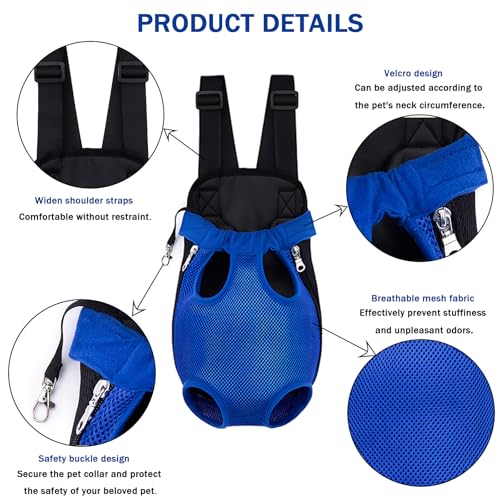 Pet Carrier Backpack, Adjustable Pet Front Carriers for Small Medium Dogs Cats 5-18 Lbs, Legs Out, Dog Cat Carrier Backpack for Hiking,Camping,Traveling,Cycling (Blue, Medium（Fit:5-10lb）)