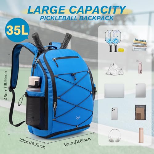 G4Free Pickleball Bag Pickleball Backpack for Women & Men School Backpack for Teens Bookbag for College Student with Fence Hook Laptop Compartment(Blue) - color: Blue