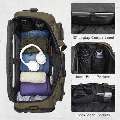 G4Free 3-in-1 Travel Duffle Bag for Men and Women, 50L Large Gym Sports Bags Tactical Military Duffle Backpack with Shoes Compartment and Wet Pocket (Dark Tan) - color: Dark Tan