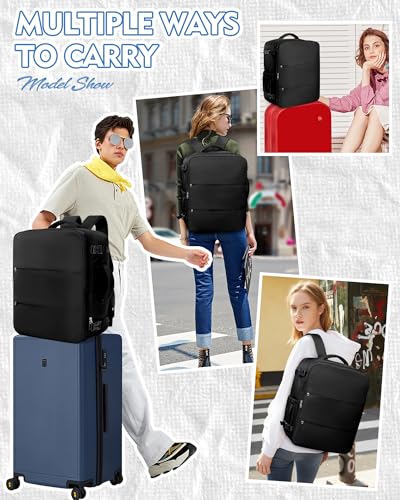 suradar Travel Backpack for Women Men,Carry On Backpack Flight Approved Hiking Backpack Rucksack Casual Daypack Personal Item Travel Weekender Essentials Backpacks Black - color: A12-black, size: Large