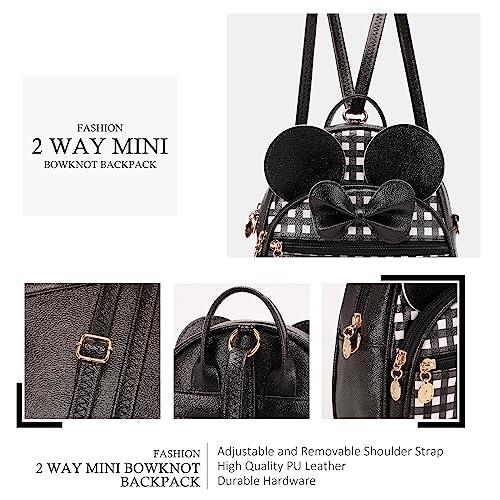KL928 Girls Mini Backpack Bowknot Polka Dot Cute Small Daypacks Convertible Shoulder Bag Purse for Women - color: Checked