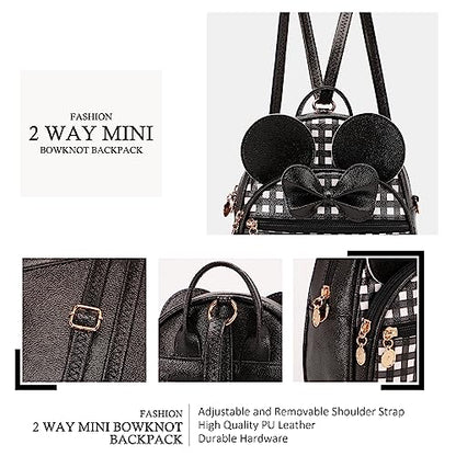 KL928 Girls Mini Backpack Bowknot Polka Dot Cute Small Daypacks Convertible Shoulder Bag Purse for Women - color: Checked