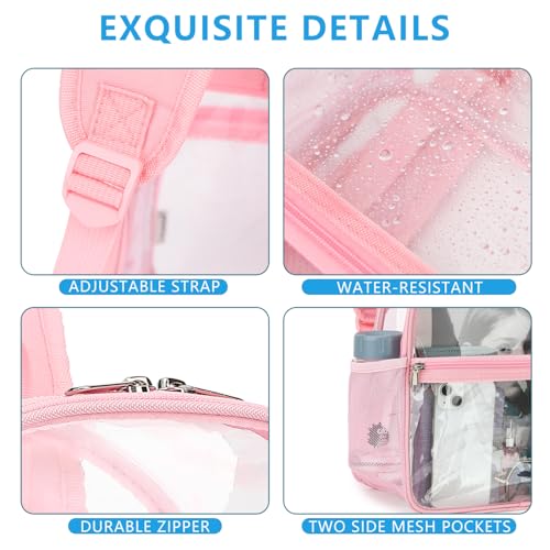 Fammart Clear Backpack Stadium Approved 12x6x12 - Kids & Small Adult Transparent Backpack for School, Work, Sports, Concerts - Clear Bag - color: Pink