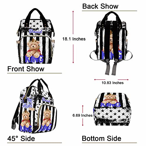 Custom Bear Diaper Bag Backpack for Baby Boy, Personalized Name American Flag Large Nappy Nursing Orangizer Mommy Bags, Waterproof Travel Daypack for Dad Mom Gifts - color: American Flag-bear-03