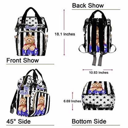 Custom Bear Diaper Bag Backpack for Baby Boy, Personalized Name American Flag Large Nappy Nursing Orangizer Mommy Bags, Waterproof Travel Daypack for Dad Mom Gifts - color: American Flag-bear-03