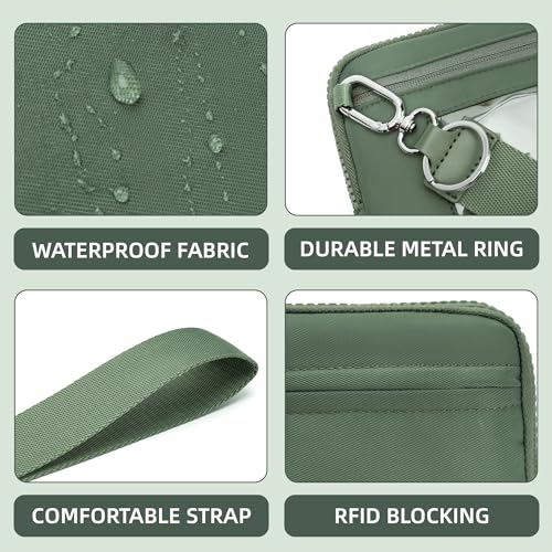 FODOKO Wristlet wallets for women Nylon Quilted Wallet with 4 Zippers,Travel Credit Card,Holder Cell Phone Organizer - color: Pea Green 2