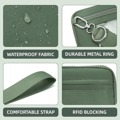 FODOKO Wristlet wallets for women Nylon Quilted Wallet with 4 Zippers,Travel Credit Card,Holder Cell Phone Organizer - color: Pea Green 2