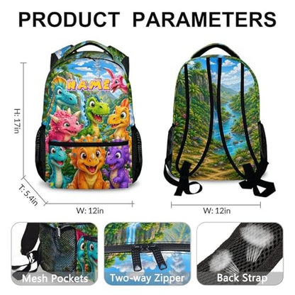 Dinosaur Backpack for Kids Toddlers Personalized Bookbag for Boys Girls School Travel Picnic, Cute Fun Schoolbag for Kindergarten Preschool Elementary - color: Purple