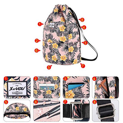 XEYOU Drawstring Sports Backpack Lightweight Gym Yoga Sackpack Shoulder Rucksack Casual Outdoor Daypack for Women and Men | Lightweight - color: Yellow Flower