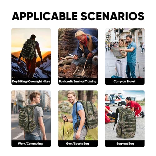35L Tactical Backpack for Men, MOLLE Military Bug Out Bag, Waterproof Rucksack for Hiking with Hydration Port CP - color: Cp