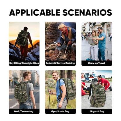 35L Tactical Backpack for Men, MOLLE Military Bug Out Bag, Waterproof Rucksack for Hiking with Hydration Port CP - color: Cp