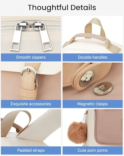 School Backpack for Teen Girls, Aesthetic Schoolbag for Middle School High School, Cute Laptop Bookbag for College Women Students Mochilas Niñas, Khaki Beige