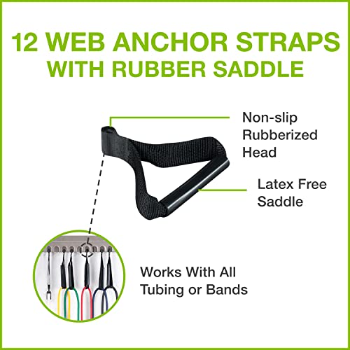 Web Slide Rubber Saddle Web Anchor Strap — 12 Pack — Perfect for Bands, Bilateral Tubes, and Unilateral Tubes — Physical Rehab Accessory for Clinic, Home, or Gym