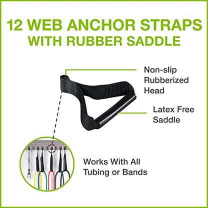 Web Slide Rubber Saddle Web Anchor Strap — 12 Pack — Perfect for Bands, Bilateral Tubes, and Unilateral Tubes — Physical Rehab Accessory for Clinic, Home, or Gym