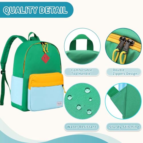 Chase Chic Kids Backpack for Girls - 17 inch School Backpacks for Toddler Fits 6 to 12 Years Old - Lightweight Water Resistant Preschool Bookbag for Travel Daycare (Green Light Blue) - color: Green&light Blue