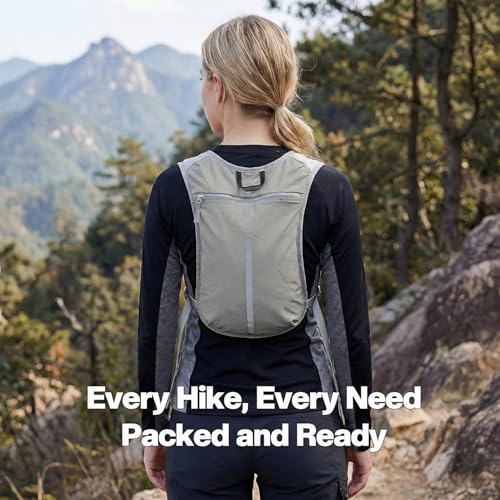 Hiking Backpack Ultralight – Packable Daypack for Women & Men, Breathable 3D Ventilated Backpack with Multiple Pockets, Foldable Travel Day Bag for Outdoor Walking, Camping & Commute（Gray,medium）