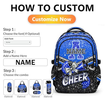 Custom Cheer Backpacks for Cheerleaders, Personalized Cheerleading Backpack for Elementary School Camp - color: Blue