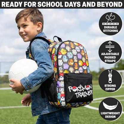 Get Trend Pokemon Kids Backpack for Boys, Anime 18in Book Bag Adjustable Padded Straps Travel School Bag, Gamers Gifts (Black/Multi Pokemon) - color: Black/Multi Pokemon