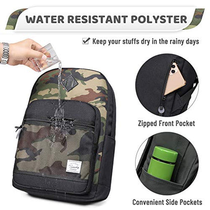 VASCHY School Backpack, Water Resistant Lightweight Casual Backpack for Men Women with Padded Laptop Sleeve Black & Camo - color: Black & Camo
