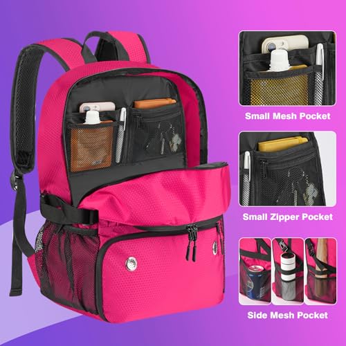 Soccer Backpack with Seperate Compartment, Water Resistant Sport Bags fit for Basketball, Volleyball, Football - color: Pink